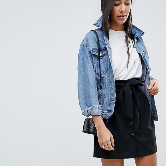 ASOS Black Tailored Paper Bag Waist Skirt NWOT - Picture 1 of 4